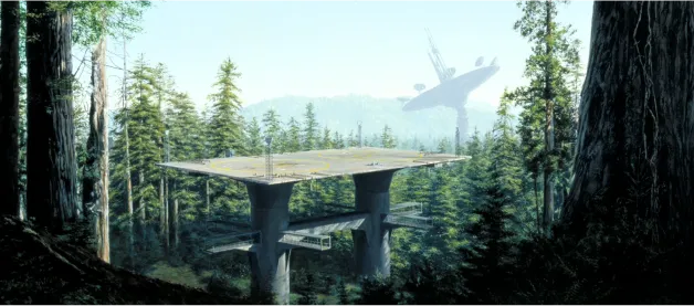 A space base in the middle of the forest.